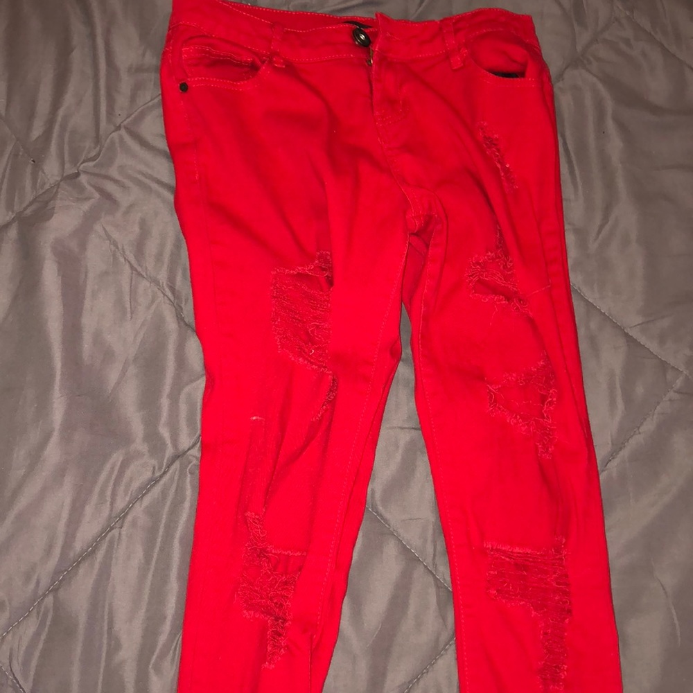 Dark Red ripped skinny jeans
